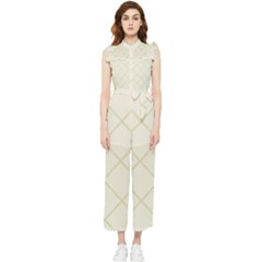 Discreet Cream Plaids Women s Frill Top Chiffon Jumpsuit by ConteMonfrey