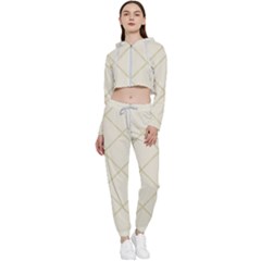 Discreet Cream Plaids Cropped Zip Up Lounge Set by ConteMonfrey