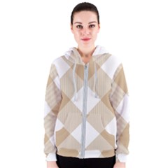 Clean Brown White Plaids Women s Zipper Hoodie by ConteMonfrey