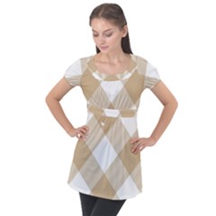 Clean Brown White Plaids Puff Sleeve Tunic Top by ConteMonfrey