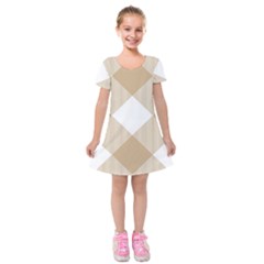 Clean Brown White Plaids Kids  Short Sleeve Velvet Dress by ConteMonfrey