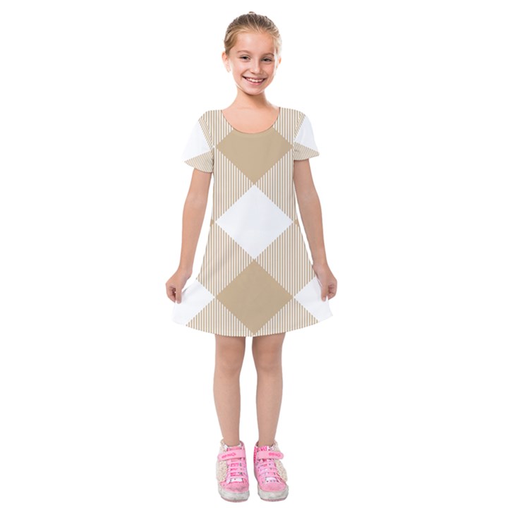 Clean brown white plaids Kids  Short Sleeve Velvet Dress