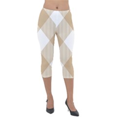 Clean Brown White Plaids Lightweight Velour Capri Leggings  by ConteMonfrey