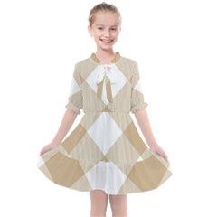 Clean Brown White Plaids Kids  All Frills Chiffon Dress by ConteMonfrey