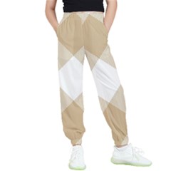 Clean Brown White Plaids Kids  Elastic Waist Pants by ConteMonfrey