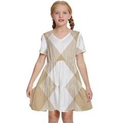 Clean Brown White Plaids Kids  Short Sleeve Tiered Mini Dress by ConteMonfrey