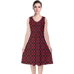 Diagonal Red Plaids V-neck Midi Sleeveless Dress  by ConteMonfrey