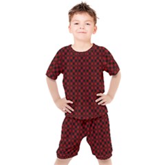 Diagonal Red Plaids Kids  Tee And Shorts Set by ConteMonfrey