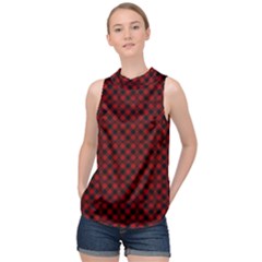 Diagonal Red Plaids High Neck Satin Top by ConteMonfrey