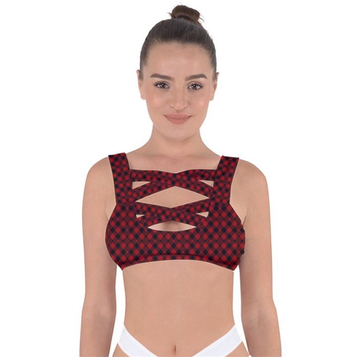 Diagonal Red Plaids Bandaged Up Bikini Top