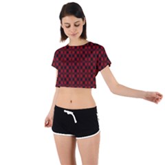 Diagonal Red Plaids Tie Back Short Sleeve Crop Tee by ConteMonfrey