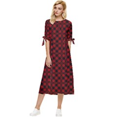 Diagonal Red Plaids Bow Sleeve Chiffon Midi Dress by ConteMonfrey