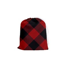 Black And Dark Red Plaids Drawstring Pouch (small) by ConteMonfrey