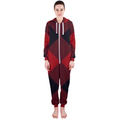 Black And Dark Red Plaids Hooded Jumpsuit (ladies) by ConteMonfrey