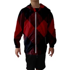 Black And Dark Red Plaids Kids  Hooded Windbreaker by ConteMonfrey