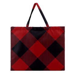 Black And Dark Red Plaids Zipper Large Tote Bag