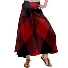 Black And Dark Red Plaids Satin Palazzo Pants by ConteMonfrey