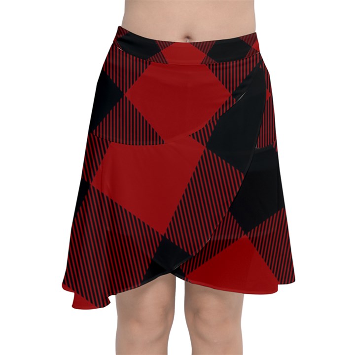 Black and dark red plaids Chiffon Wrap Front Skirt