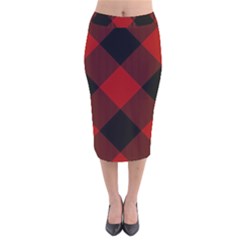 Black And Dark Red Plaids Velvet Midi Pencil Skirt by ConteMonfrey