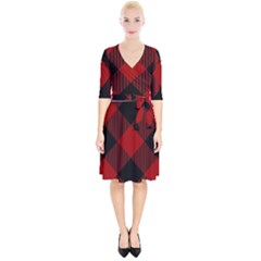 Black And Dark Red Plaids Wrap Up Cocktail Dress by ConteMonfrey