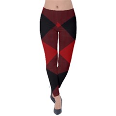 Black And Dark Red Plaids Velvet Leggings by ConteMonfrey