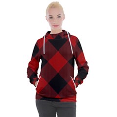 Black And Dark Red Plaids Women s Hooded Pullover by ConteMonfrey