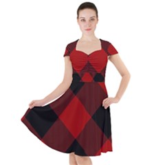 Black And Dark Red Plaids Cap Sleeve Midi Dress by ConteMonfrey