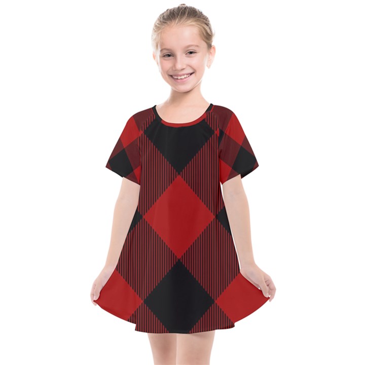 Black and dark red plaids Kids  Smock Dress