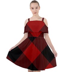 Black And Dark Red Plaids Cut Out Shoulders Chiffon Dress by ConteMonfrey