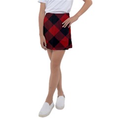 Black And Dark Red Plaids Kids  Tennis Skirt by ConteMonfrey