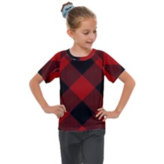 Black And Dark Red Plaids Kids  Mesh Piece Tee