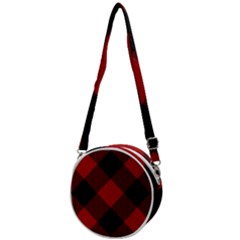 Black And Dark Red Plaids Crossbody Circle Bag by ConteMonfrey