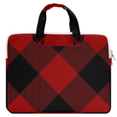 Black And Dark Red Plaids Macbook Pro 13  Double Pocket Laptop Bag by ConteMonfrey