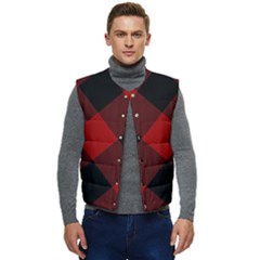 Black And Dark Red Plaids Men s Short Button Up Puffer Vest	 by ConteMonfrey