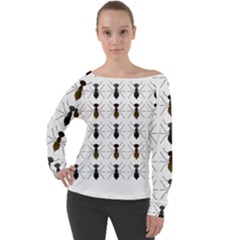 Ants Insect Pattern Cartoon Ant Animal Off Shoulder Long Sleeve Velour Top by Ravend