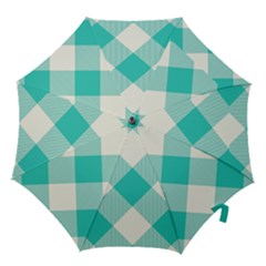 Blue Turquoise Diagonal Plaids Hook Handle Umbrellas (small) by ConteMonfrey