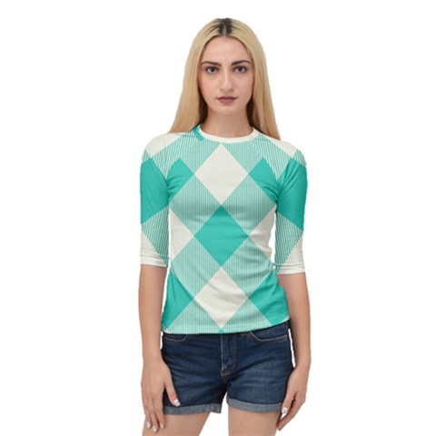 Blue Turquoise Diagonal Plaids Quarter Sleeve Raglan Tee by ConteMonfrey