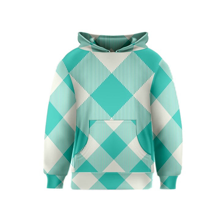 Blue turquoise diagonal plaids Kids  Pullover Hoodie