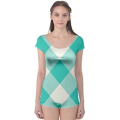 Blue Turquoise Diagonal Plaids Boyleg Leotard  by ConteMonfrey