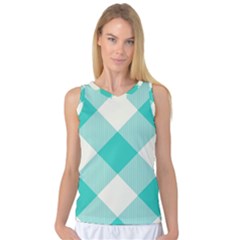 Blue Turquoise Diagonal Plaids Women s Basketball Tank Top by ConteMonfrey