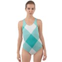 Blue turquoise diagonal plaids Cut-Out Back One Piece Swimsuit View1