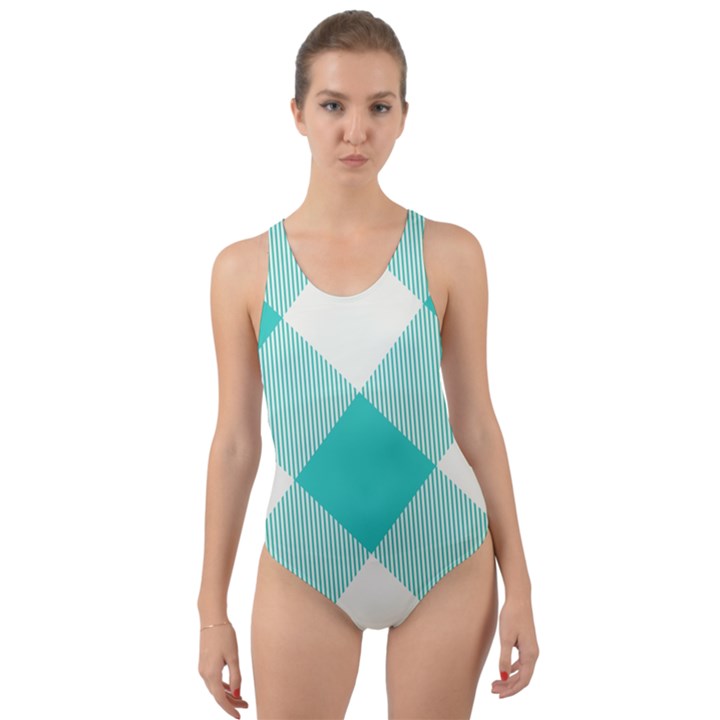 Blue turquoise diagonal plaids Cut-Out Back One Piece Swimsuit