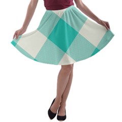 Blue Turquoise Diagonal Plaids A-line Skater Skirt by ConteMonfrey