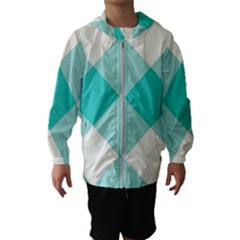 Blue Turquoise Diagonal Plaids Kids  Hooded Windbreaker by ConteMonfrey