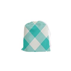 Blue Turquoise Diagonal Plaids Drawstring Pouch (xs) by ConteMonfrey