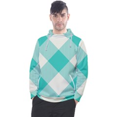 Blue Turquoise Diagonal Plaids Men s Pullover Hoodie by ConteMonfrey