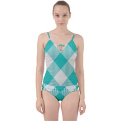 Blue Turquoise Diagonal Plaids Cut Out Top Tankini Set by ConteMonfrey