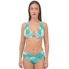 Blue Turquoise Diagonal Plaids Double Strap Halter Bikini Set by ConteMonfrey