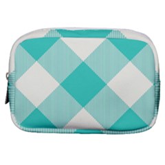 Blue Turquoise Diagonal Plaids Make Up Pouch (small) by ConteMonfrey