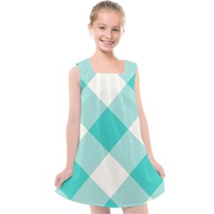 Blue Turquoise Diagonal Plaids Kids  Cross Back Dress by ConteMonfrey